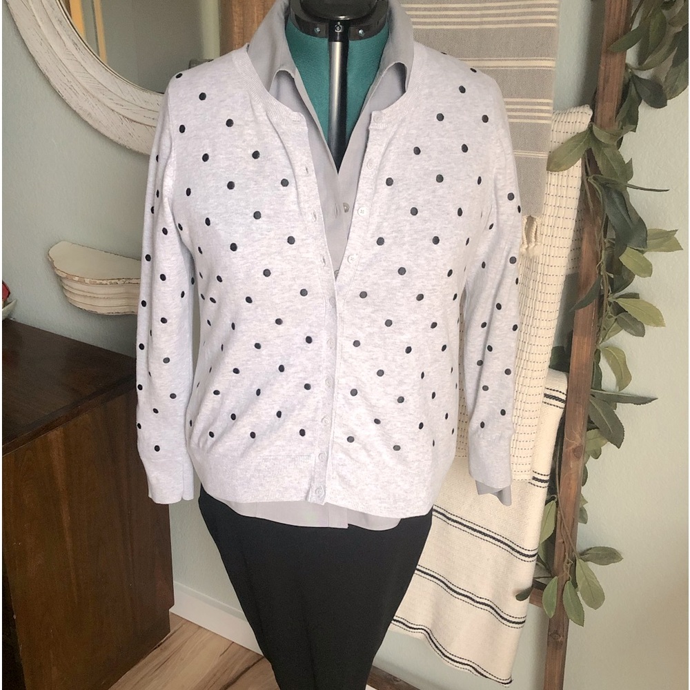 Polka Dot Cardigan, Women’s Size XL, Heather Grey with Black Polka Dots